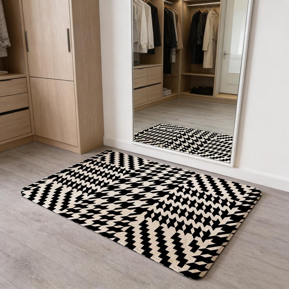 Houndstooth Check Pattern Floor Mat Flannel Door Mat Non-Slip Absorbent Washable Indoor Home Rug