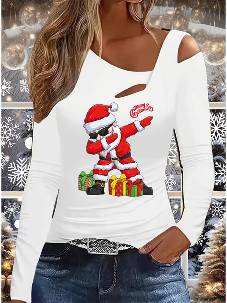 Autumn & Winter Women's New Casual Long Sleeve Top Christmas Pattern Ideal Halloween Christmas Gift T Shirt