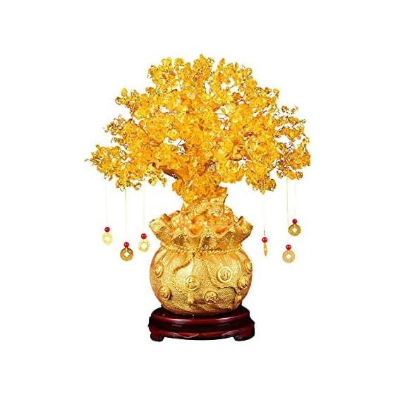 Fortune Tree Money Tree Citrine Citrine Feng Shui Ornament Golden Moth Interior Prayer for Financial Luck Good Luck Prayer for Prosperity in Business