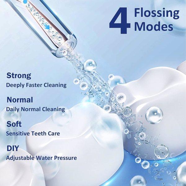 Water Flosser for Teeth Cleaning,Cordless Water Flosser with Adjustable Level Pressure,300ML Detachable Water Tank,5 Water Jet Replacements,IPX6