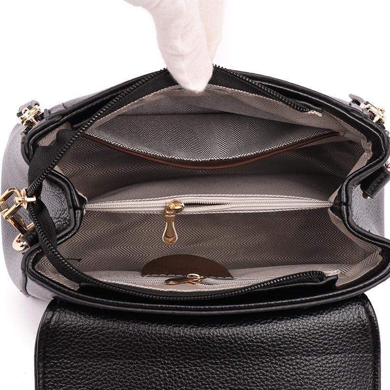 Multi-zip Expansion Women's Handbag Bag Women's Fashion Solid Color Shoulder Bag Retro Crossbody Bag Women