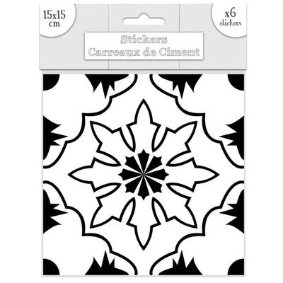 [Q7342] - Conjunto de 6 autocolantes 'Ladrilhos de Cimento' pretos - 15x15 cm
