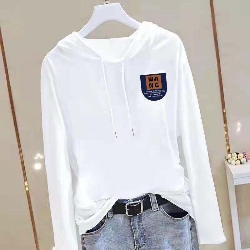 

2024 Корейский стиль Женская футболка с капюшоном и длинным рукавом из 100% хлопка большого размера - Свободный крой для весны и осени 3XL [134-145 lbs]