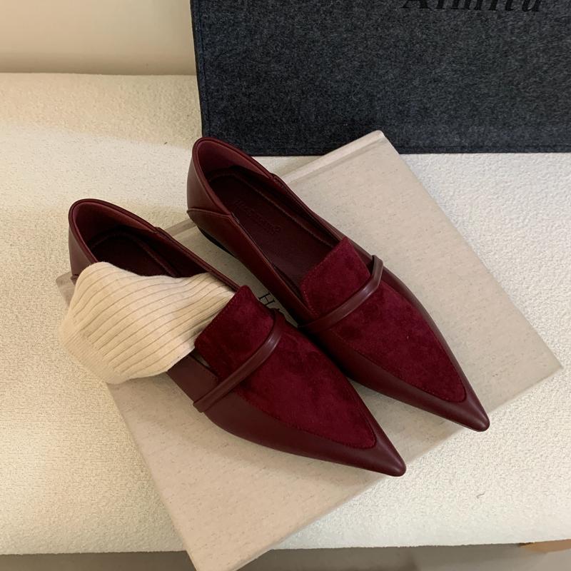 Mode SUOJIALUN 2024 Herbst Damen Ballerinas Mode Spitzschuh Slipper Damen Elegant Bootsschuhe Weicher Flacher Absatz Outdoor Kleid Einzel