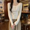 Spring Slim-fit Pit Strip Square Neck Knitted Sweater Femininity Versatile Solid Color Inner Long-sleeved Top Bottoming Shirt