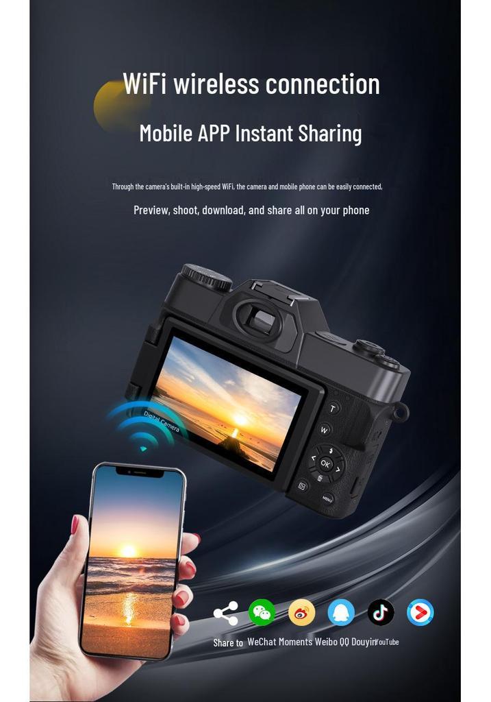 6K Ultra HD Digital Camera 64MP with 3.0 Flip Screen & Wide Angle LED - Mirrorless R10
