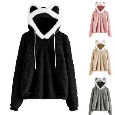Women's Color Hooded Ears Loose Casual Plush Sweater
