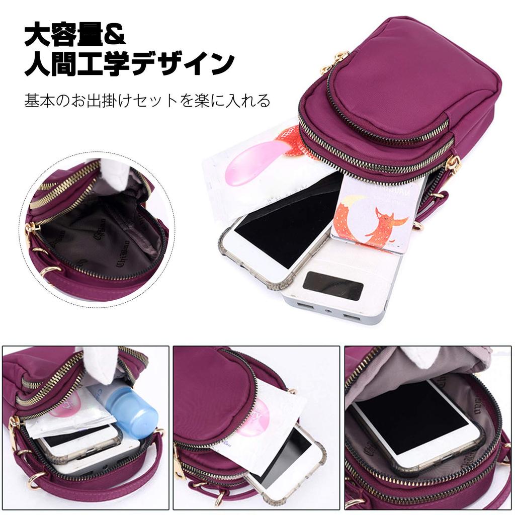 Smartphone Pouch for 3 Earphone Small Item Card Large Purple [FANDARE] Women, Wallet, Layers, Hole, Mini, Shoulder, Waterproof, PU, 6.5 Inch,