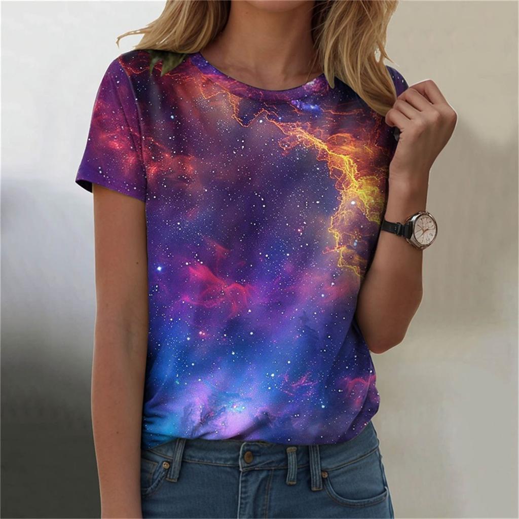 Summer Round Neck 3D Print Top Fashionable Casual Short Sleeved Women's T-shirts