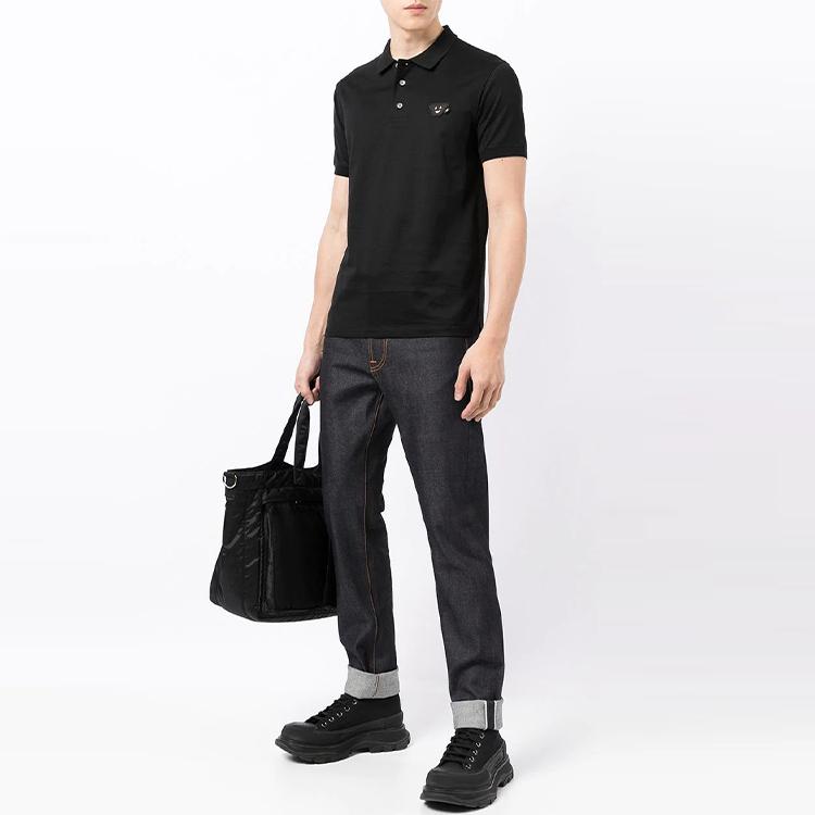 Emporio Armani FW21 Label Short Sleeve Polo Shirt Men Tops Black 6K1FCQ-1JTUZ-999