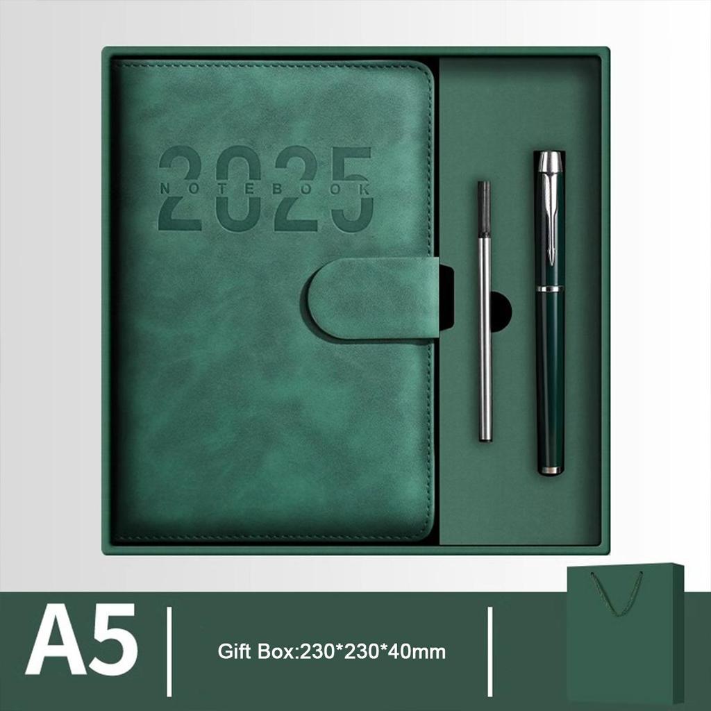 A5 Leder 2025 Geschäftsplan, Studenten Tagesplaner, 365-Tage-Notizbuch, Schnallennotizblock, Memo, 208 Blätter, 416 Seiten