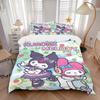 3pcs Musical Adventure Kuromi & Melody Quilt Set - Soft and Comfortable Bedroom, Guest Room and Dorm Decor Bedding Set 1 Quilt Cover + 2 Pil