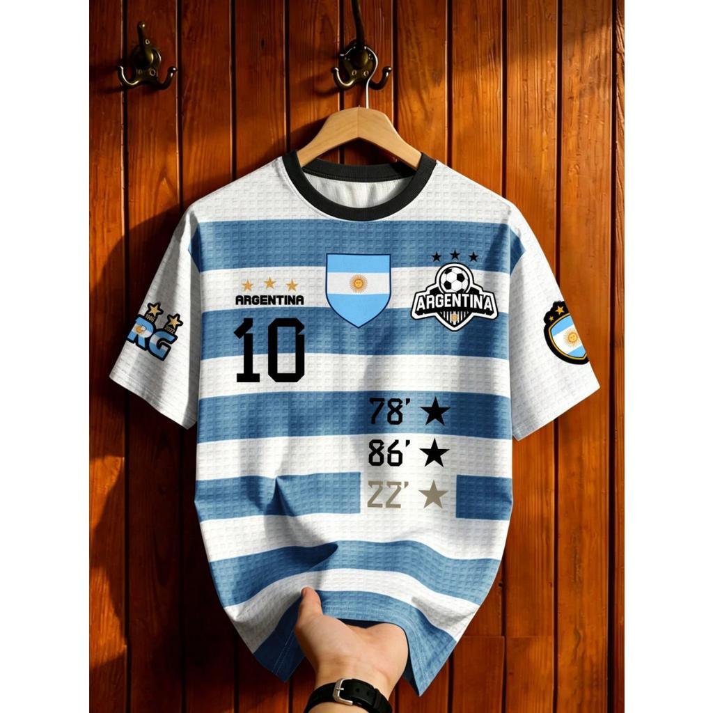 Herren Argentinien 10 Print Rundhals Kurzarm T-Shirt Herren Freizeit Sportliches Trikot Streetwear Sommer Oberteile