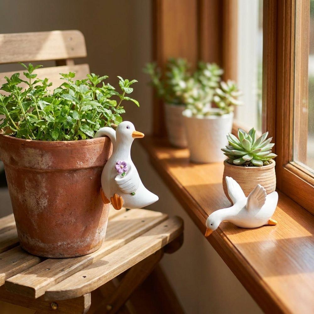 3PCS/SET Resin Simulated Animal Ornaments Adorable Shape Duck Figurine  Indoor Potted Plants