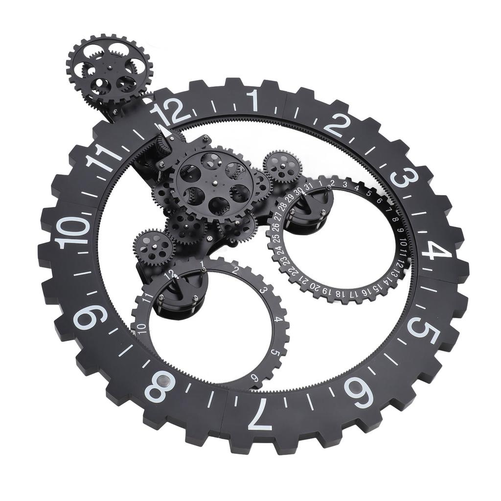 European Style Retro Mechanical Gear Clock Single Sided Pointer Digit Display Big Wheel Wall Clock Black