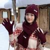 Warm Hat Scarf Gloves Set Solid Color Winter Beanie Hat Neck Warmer Thermal Knit Cap  Women/men