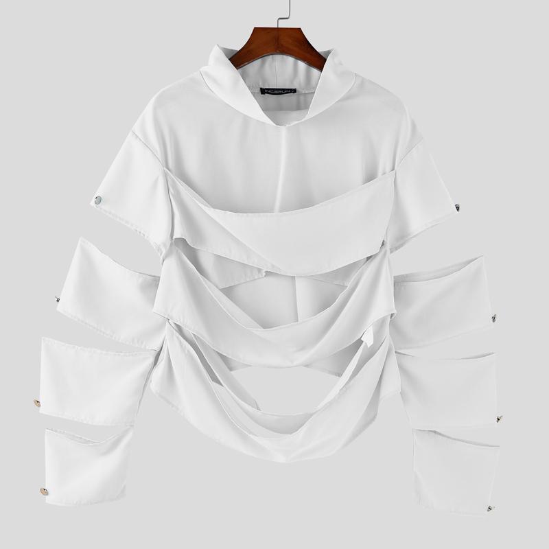 

INCERUN Мужские рубашки с высоким воротником, длинным рукавом, вырезами, нерегулярные, повседневные, свободные, топы 3XL