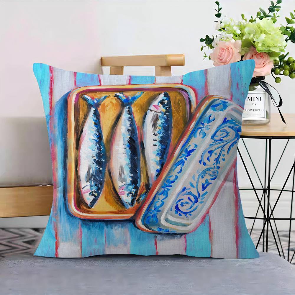 Colorful Sardine Lobster Fish Ocean Animal Pillow Cover For Bedroom Room And Living Room Sofa Decorative Cushion Cover 12x12Inch