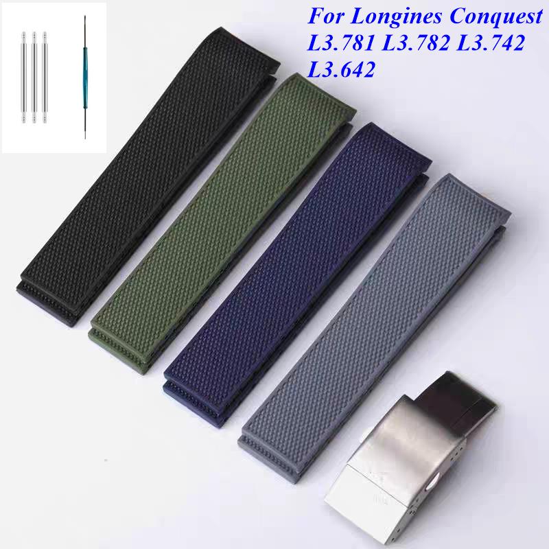 For Longines Conquest L3.781 L3.782 L3.742 L3.642 Silicone Rubber Dive Watch Band Replacement Strap 21mm Cut Adjustable Bracelet