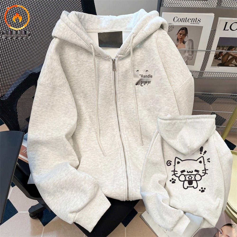 Cute Cat Paw Hooded Sweatshirt - Thick, Loose-Fit, Plus Velvet for Autumn/Winter