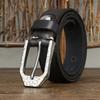 Retro Personalized Hammer Pattern Stainless Steel Button Head Belt Men'S Genuine Leather First Layer Cowhide Trend Versatile Denim Belt Men