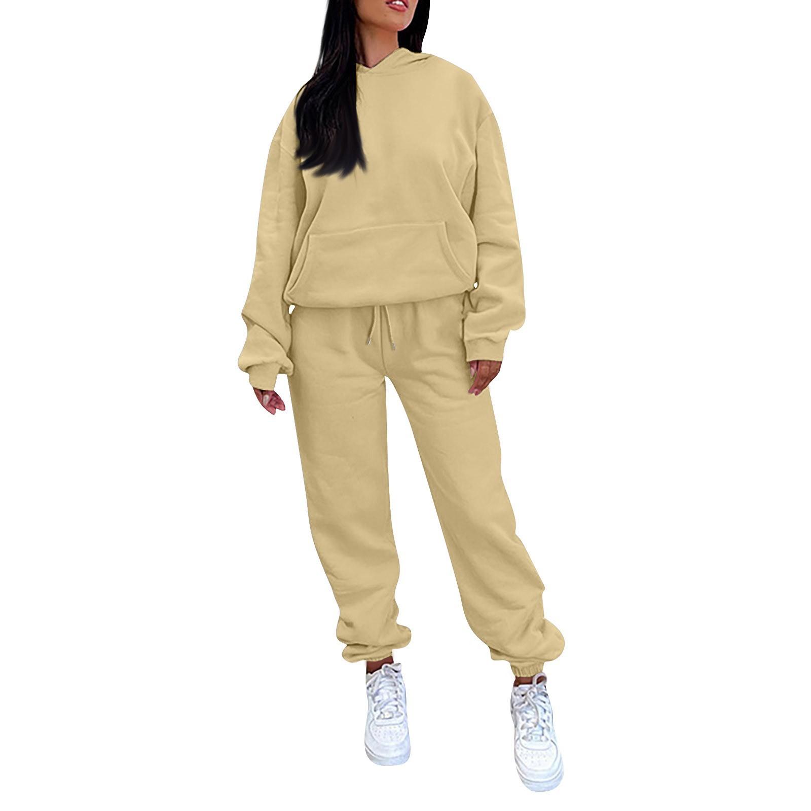 Женский однотонный спортивный комплект с капюшоном и длинными рукавами — фото 3