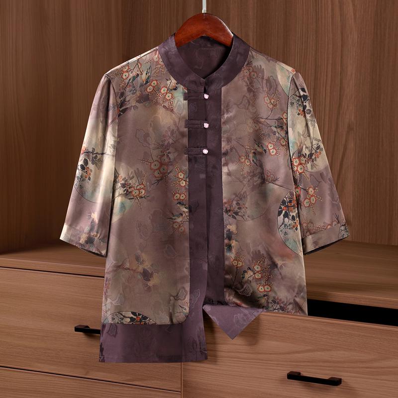 Yuzhaolin Mid-Aged Women s New Chinese Style Stand Collar Print Top 2XL (115-130 jin)