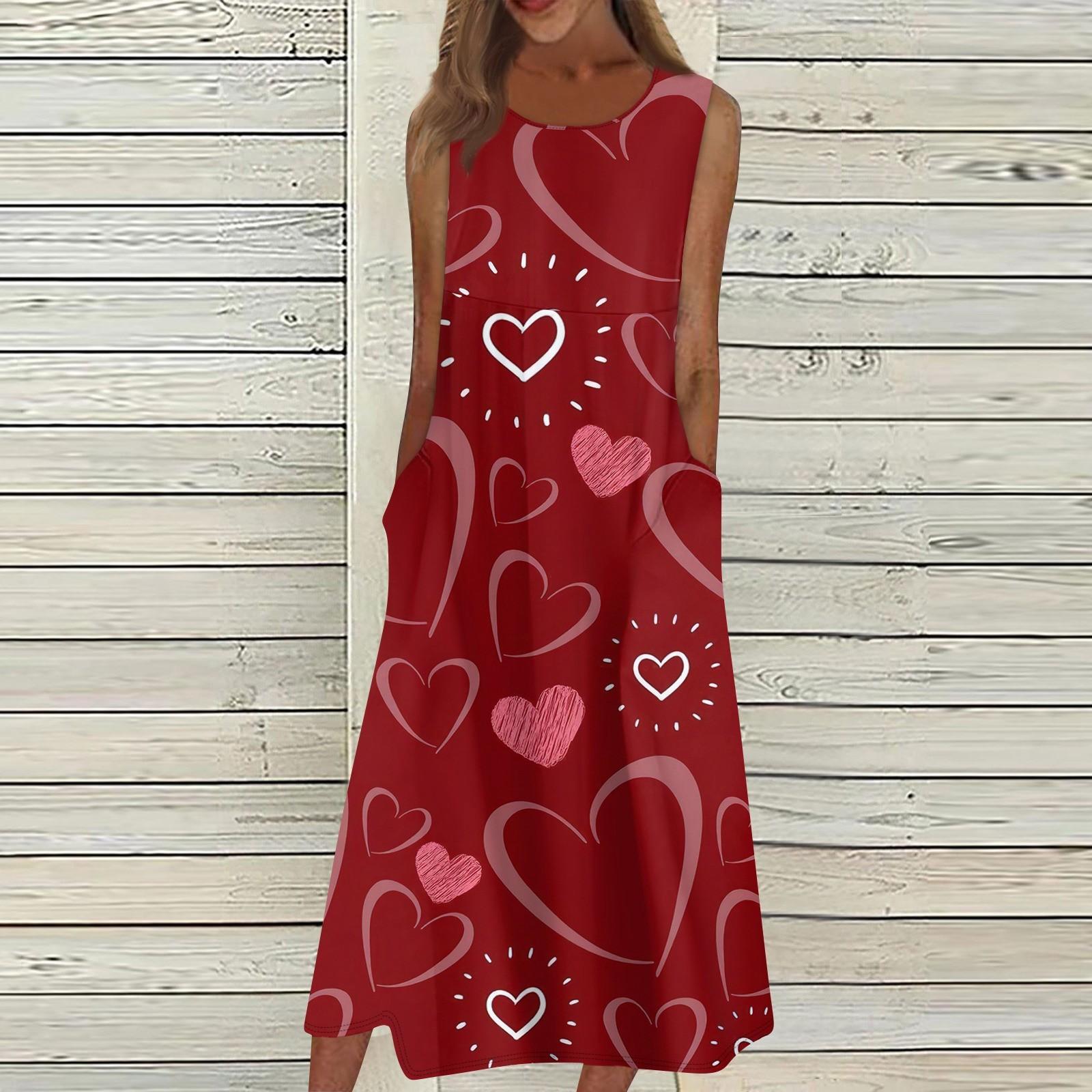 

Жен. Повседневные платья с принтом Круглый вырез Классический Классический На открытом воздухе Повседневные Без рукавов Свободные платья XL винный