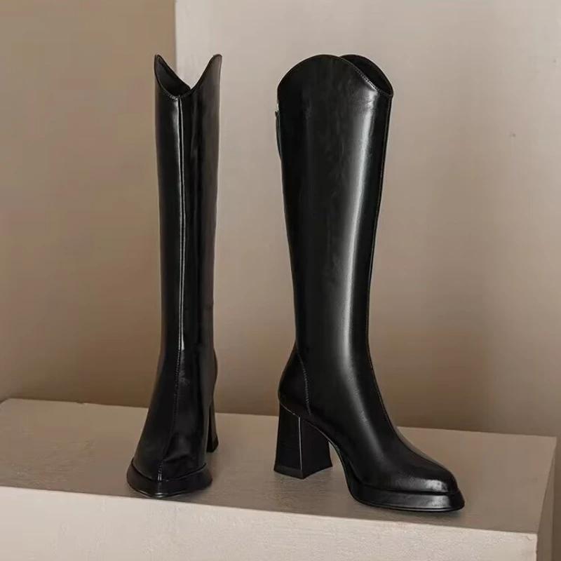 Shoes for Women Fashion Pointed Toe Thick Heel Women's Knee High Boots Winter Warm Brown Long Boots