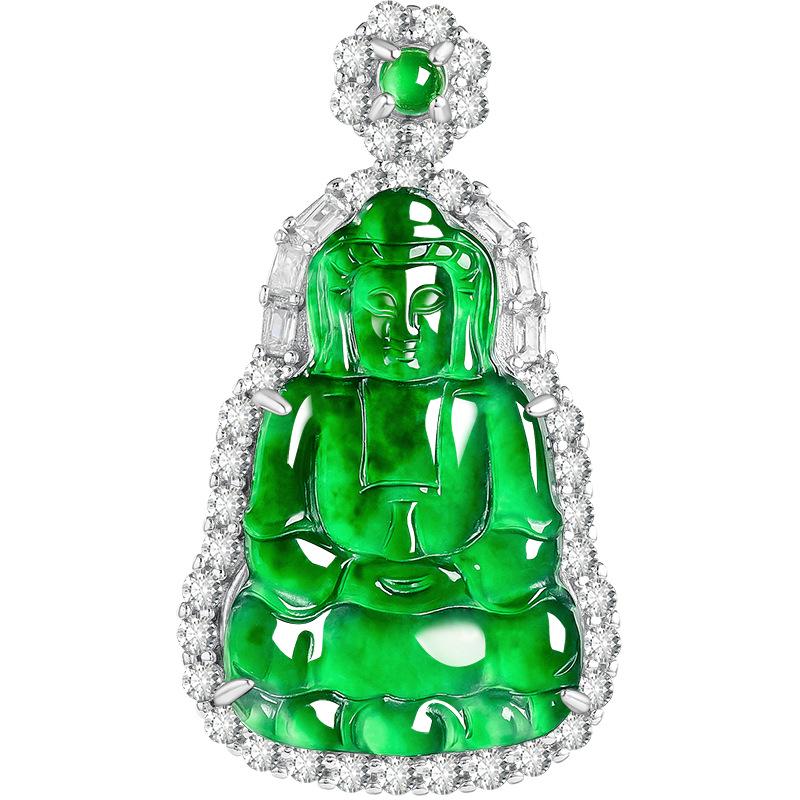 Yang Green A-Grade Natural Jade Guanyin Pendant with S925 Silver Inlay – Unisex Charm