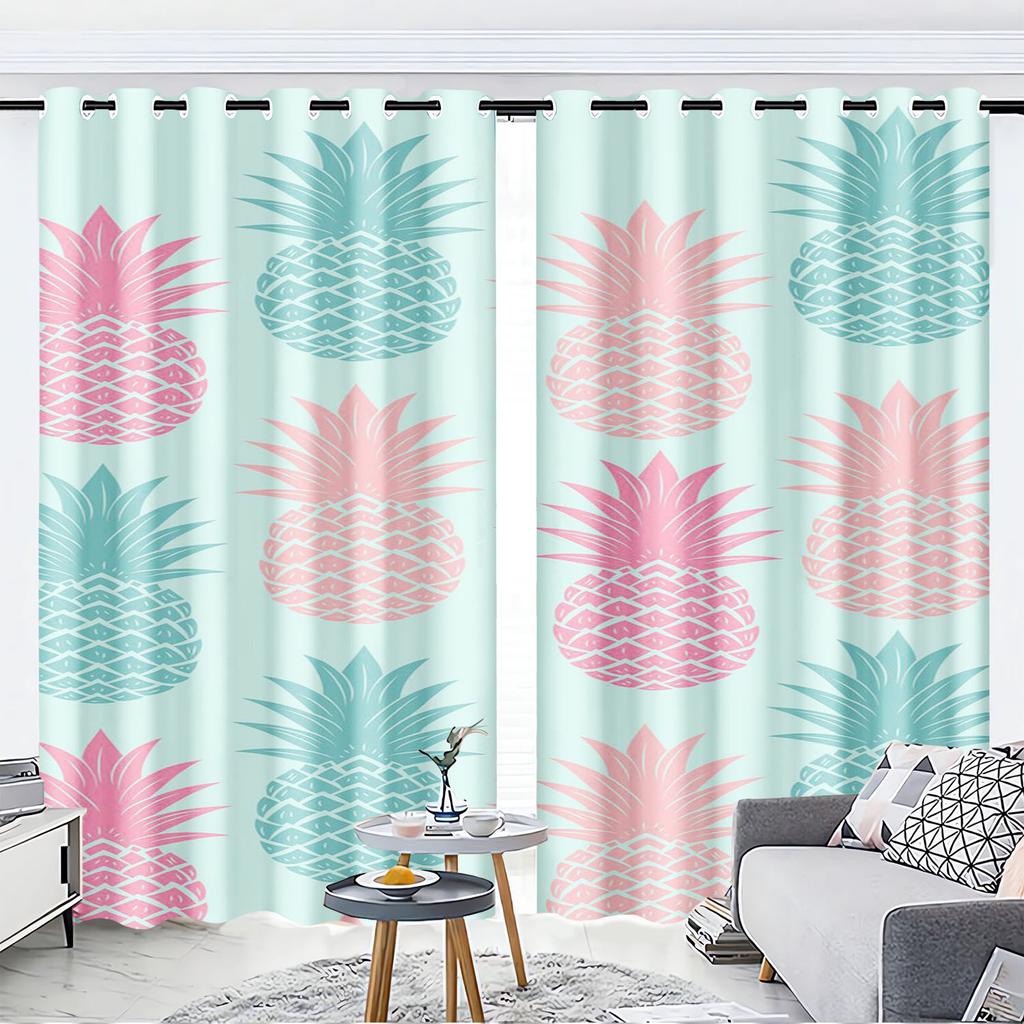Pineapple Cartoon Cute Fruit Print Home Style Decoration Polyester Window Children Bedroom Living Room Curtain With Darkening Perfect For Great