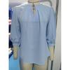 Women's Clothing 2026 Spring/Summer New Keyhole V-Neck Three-Quarter Sleeve Loose Chiffon Blouse for Women