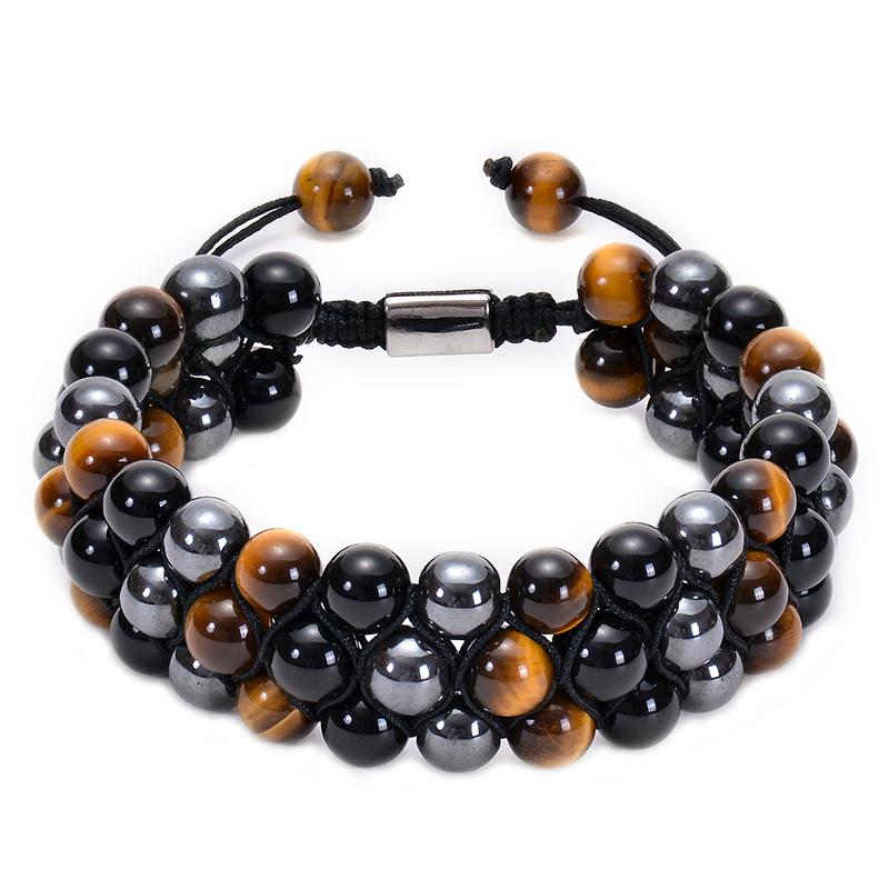 Men's Adjustable Yoga Bracelet with Natural Tiger Eye & Agate Stones