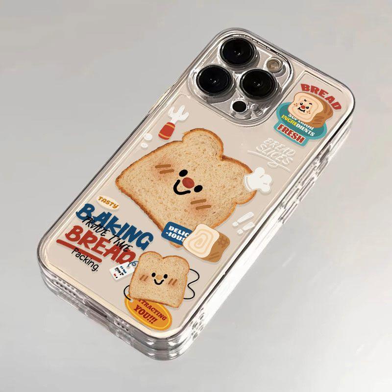 Ins Korean Toast Fried Egg Love Phone Case for IPhone 17 16Pro Max 15 14 13 12 11 Pro Max IPhone 16 15 14 Plus Transparent Cover