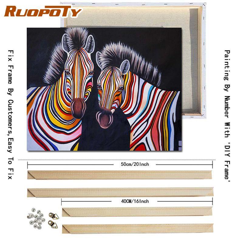 RUOPOTY DIY Frame Diy Paint By Numbers Animals Kit Acrylic Wall Art Picture By Numbers Canvas Painting For Home Decoration Arts