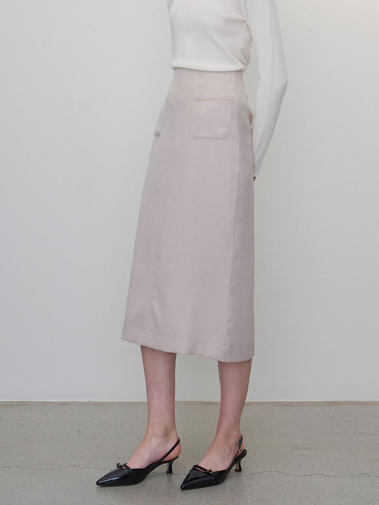 MOMET Alessi Pocket H-Line Skirt Beige