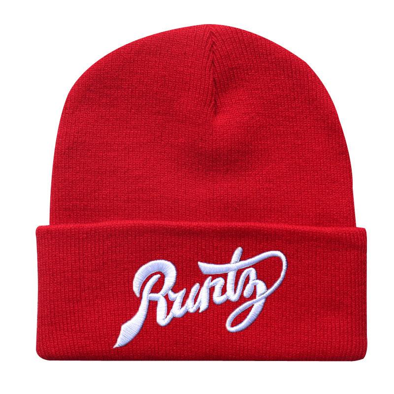 

High-end three-dimensional embroidery RUNTY Knitted hat, hip-hop beanie, warm hat for students, autumn and winter hat for both men and women Adjustable красный