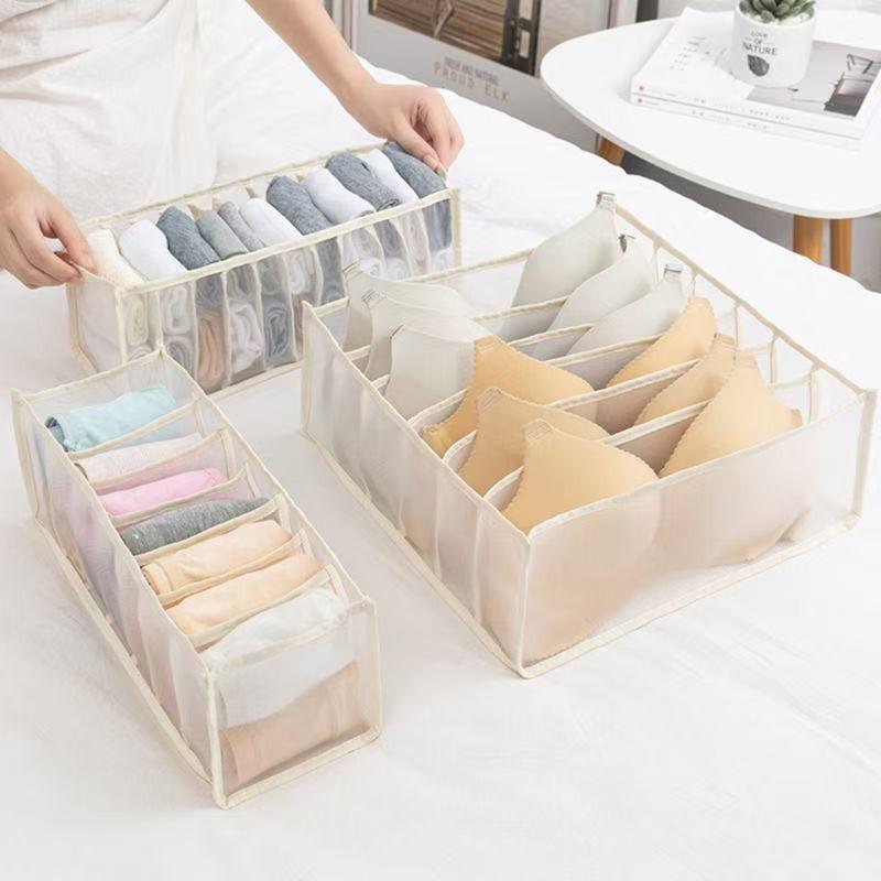 Multi-grid Drawer Organizer Set Fabric Storage Box Foldable Closet Divider for Socks Underwear Wardrobe Organization for Bedroom