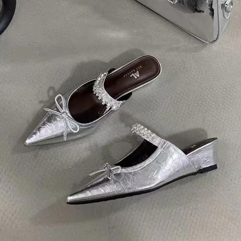 Fashion Wedges Crystal Women Slippers Elegant Mid Heels Sandals Slingback Mules Shoes Fashion Woman Pumps 2025 Summer New Dress Zapatos