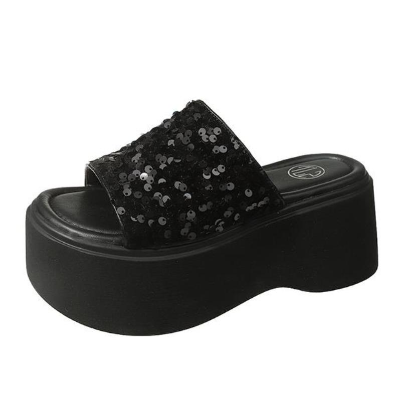 

High Platform Flip-Flops Women s Summer Casual Slippers Crystal 8CM Wedge Slides Bling Chunky Sandals Open Toed Beach Slippers 34