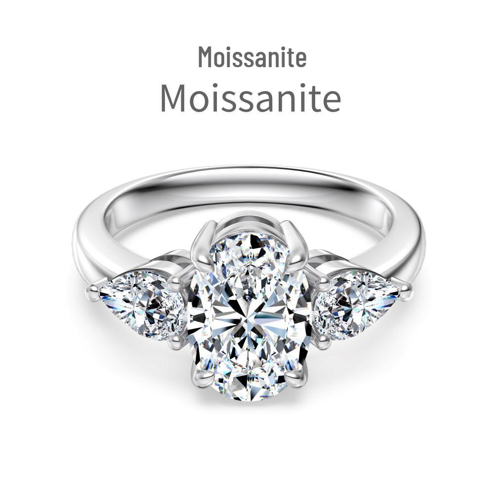 

Moissanite Triple Stone S925 Sterling Silver Ring, 3.5 Carat Water Drop Oval Women s Jewelry Size 9