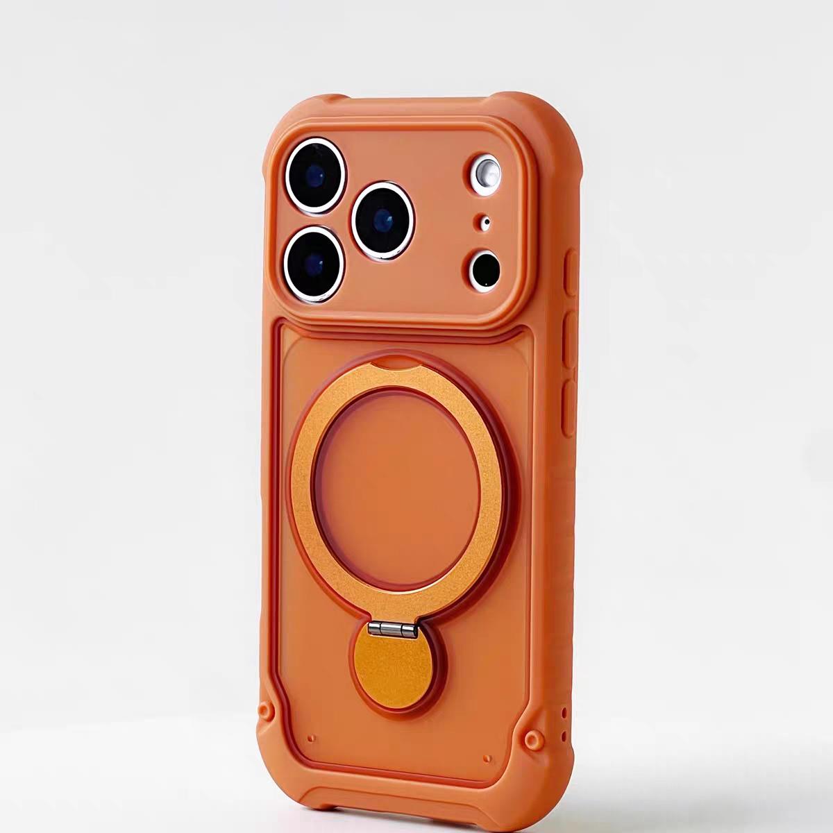 

for Magsafe 360° Rotation Metal Stand Phone Case for iPhone 17 12 13 16 Pro Max 17 Pro 14 15 Plus Airbag Shockproof Matte Cover iPhone17 оранжевый