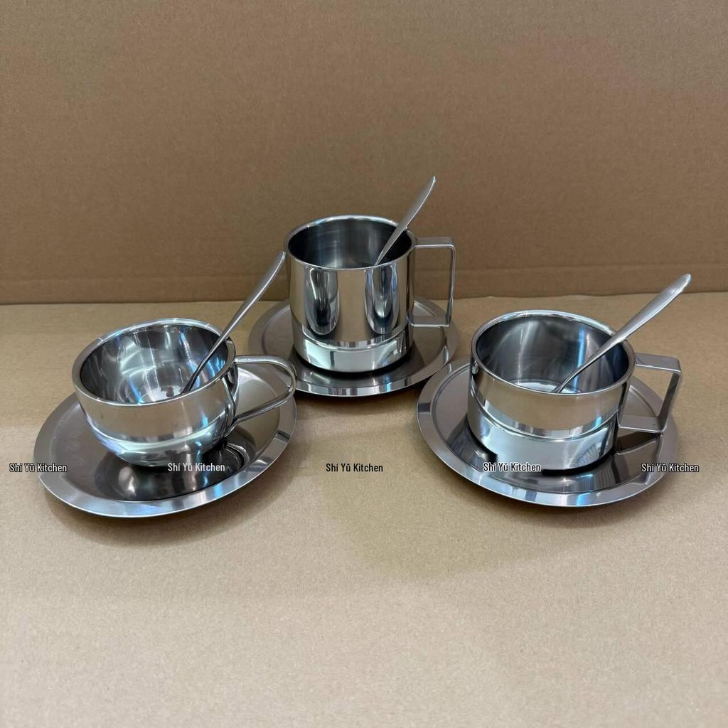 304 Stainless Steel Double-Layer Insulated Coffee Mug Set - European Style, 3-Piece.