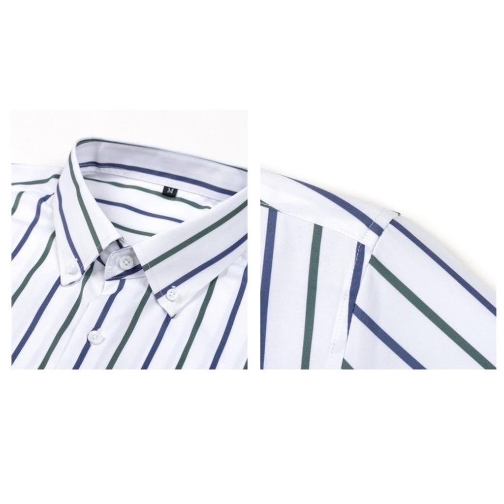 Męska Codzienna i Modna Czterostronna Cyfrowo Drukowana Pasiasta Koszula z Długim Rękawem i Kołnierzykiem na Guziki