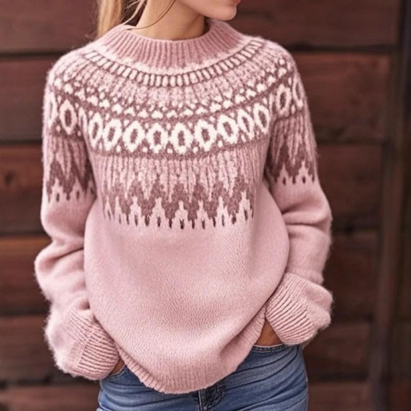 Womens Oversized Round Neck Knit Sweater With Color Block Design Loose Fit Pullover 2025