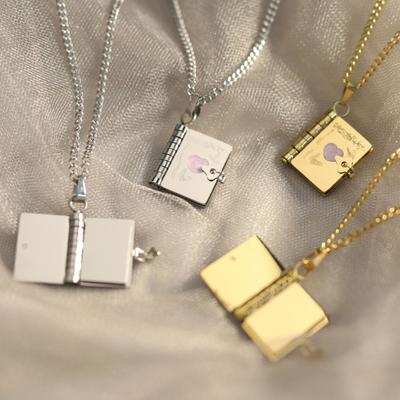 Stainless Steel Jewelry Titanium Steel Color Retention Heart Valentine's Day Butterfly Heart Open Book Alphabet Photo Box Necklace