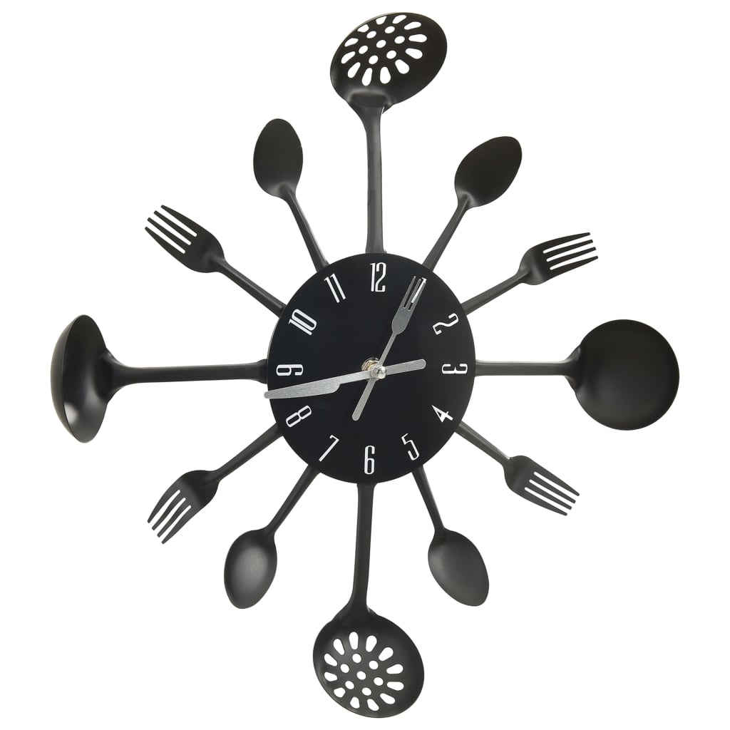 Wall Clock with Spoon and Fork Design Black 40 Cm Aluminum