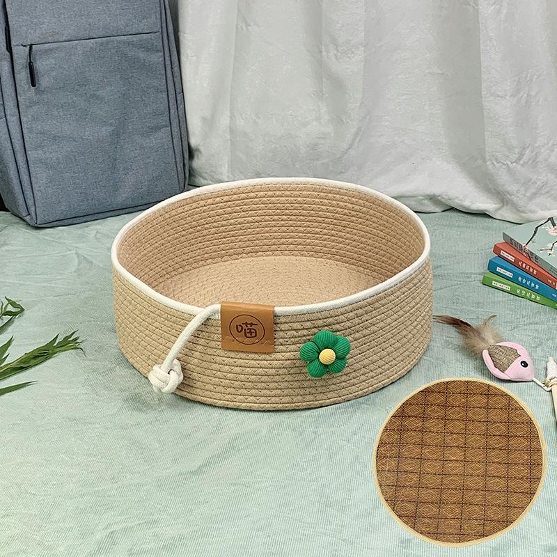 Cat Nest Rattan Summer Cool Nest Cat Nest Universal Cat Scratching Board for All Seasons One-piece Nest Deep Sleep Washable