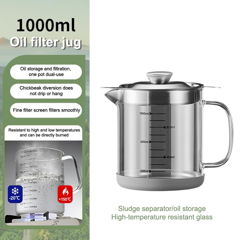 1L/1.5L Stainless Steel Glass Oil Strainer Pot Container Jug Storage Can With Filter Cooking Oil Pot For Kitchen Household Tools
