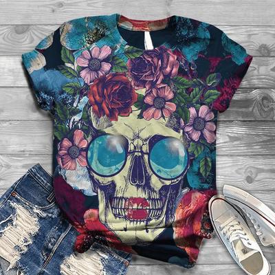 Size XXS-6XL Fashion Skull Pattern T-Shirt O Neck Short Sleeve Summer Harajuku Tops Womens Clothes Street Hip Hop Girls T-shirts